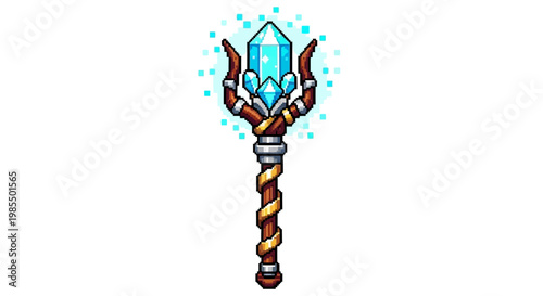 Magical Crystal Staff with Glowing Blue Gemstone.