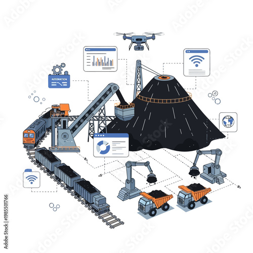 Smart Coal Mining Technology: Drone, Automation, Data Analysis, Train, Trucks