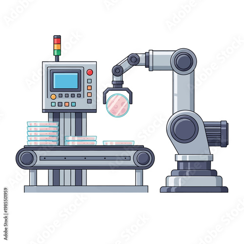 Automated Robotic Arm in Scientific Laboratory, Industrial Manufacturing Concept