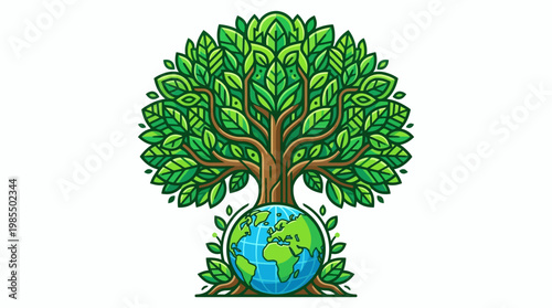 Tree growing around the Earth globe.