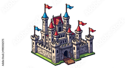 Magnificent Medieval Castle Illustration with Flags.