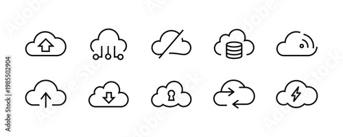 Cloud Computing Icon Set Technology Data Storage Network Security Server Digital Infrastructure Icons