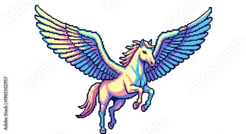 Majestic Rainbow Pegasus Flying with Colorful Wings.