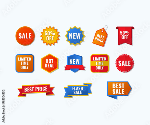 Colorful Sale Sticker Set  Discount Badges for Retail Promotion and Advertising