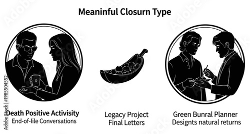 Silhouettes of business people in conversation and planning with a stylized plant during a meeting