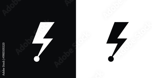 A bold and striking graphic design featuring two lightning bolt symbols on contrasting black and white backgrounds