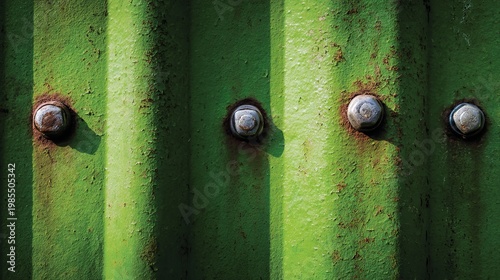 Wallpaper Mural Green metal sheet texture with bolts, rusty painted surface, roofing material close-up  Torontodigital.ca