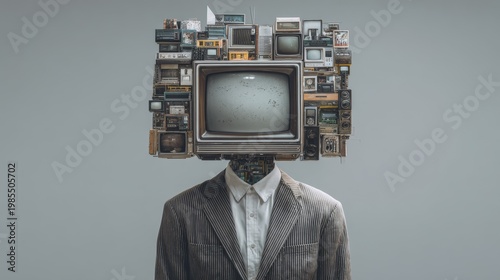Wallpaper Mural Man with TV as head, media addiction concept, surreal collage in studio lighting  Torontodigital.ca