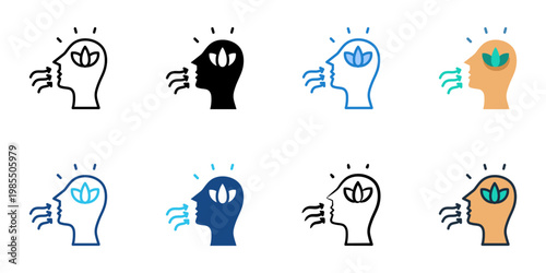 Kapalabhati icons set multiple style collection. Editable stroke 
