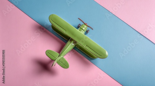 Wallpaper Mural Mini green airplane model on pastel pink and blue background  Torontodigital.ca