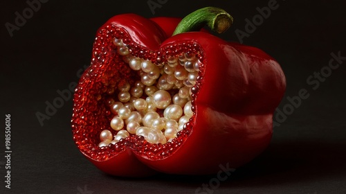 Wallpaper Mural Red bell pepper filled with pearl beads, artistic food aesthetic concept  Torontodigital.ca