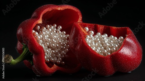 Wallpaper Mural Red bell pepper filled with pearl beads, artistic food aesthetic concept  Torontodigital.ca