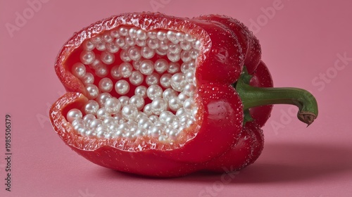 Wallpaper Mural Red bell pepper filled with pearl beads, artistic food aesthetic concept  Torontodigital.ca