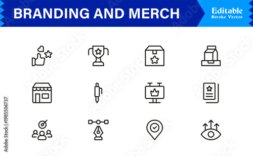 Branding And Merchandise Essentials – Professional Line Icon Set Featuring Modern, Editable, and Minimal Graphic Elements for Premium Design Use