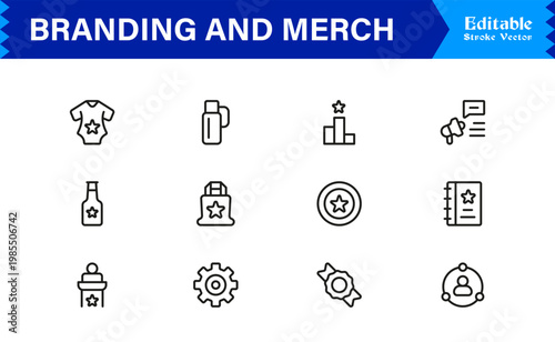 Branding And Merchandise Essentials – Professional Line Icon Set Featuring Modern, Editable, and Minimal Graphic Elements for Premium Design Use