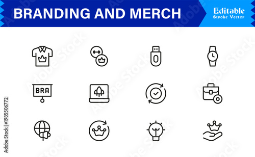 Branding And Merchandise Essentials – Professional Line Icon Set Featuring Modern, Editable, and Minimal Graphic Elements for Premium Design Use