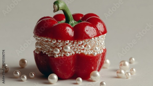 Wallpaper Mural Red bell pepper filled with pearl beads, artistic food aesthetic concept  Torontodigital.ca
