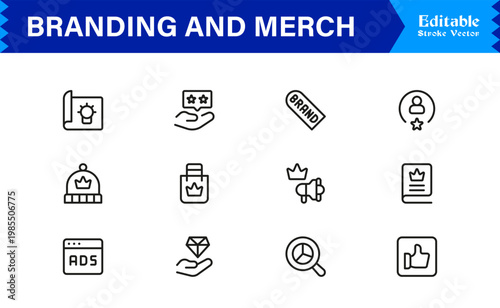 Branding And Merchandise Essentials – Professional Line Icon Set Featuring Modern, Editable, and Minimal Graphic Elements for Premium Design Use