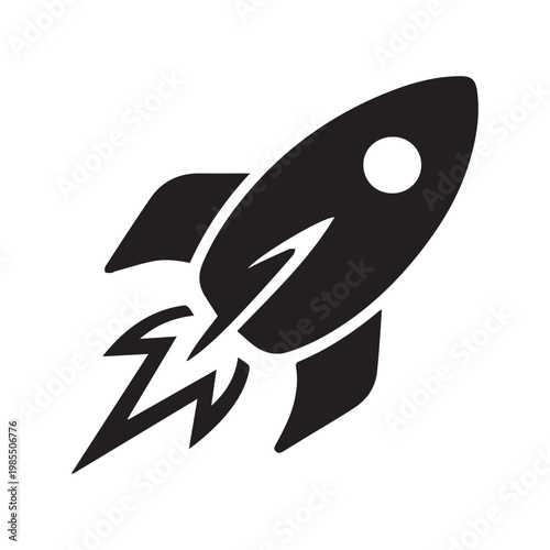 Rocket launch vector icon, minimalist black silhouette of a spaceship starting up isolated on white background.