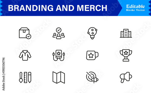 Branding And Merchandise Essentials – Professional Line Icon Set Featuring Modern, Editable, and Minimal Graphic Elements for Premium Design Use