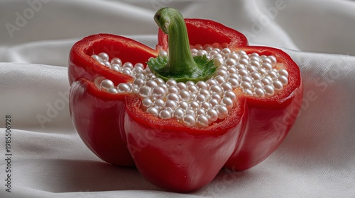 Wallpaper Mural Red bell pepper filled with pearl beads, artistic food aesthetic concept  Torontodigital.ca