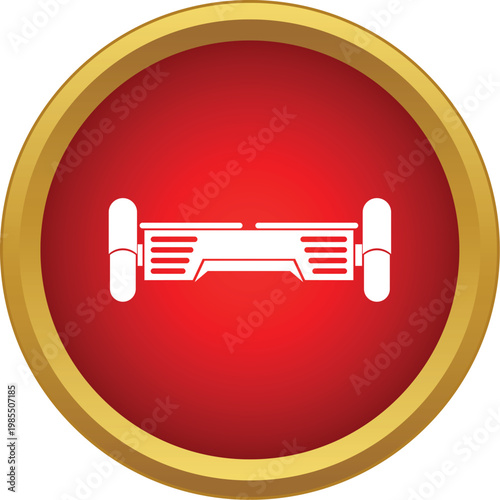 Hoverboard icon inside a red circle with a golden border, symbolizing personal electric transport