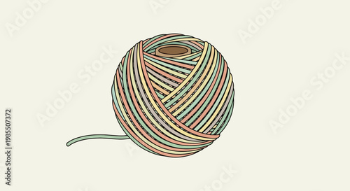 Colorful ball of yarn illustration with pastel hues perfect for knitting crochet or crafting projects rendered in vector style on plain backdrop