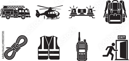 Emergency Response Icons, Rescue Symbols, Vector Emergency Signs, 8 Icons