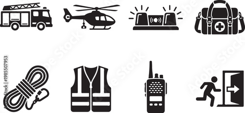 Emergency Response Icons, Rescue Symbols, Emergency Services Vector Graphics, 8 Icons