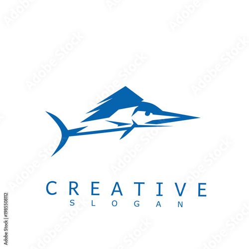 Aggressive marlin fish vector logo featuring sharp geometric edges and a sleek side-view silhouette. Premium graphic for deep sea fishing charters, oceanic sports branding, and maritime equipment