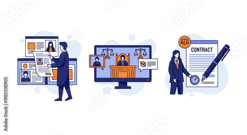 Modern Digital Legal Practice Virtual Courtroom Online Law Firm Professional Attorney Services Electronic Contract Signature Document Management