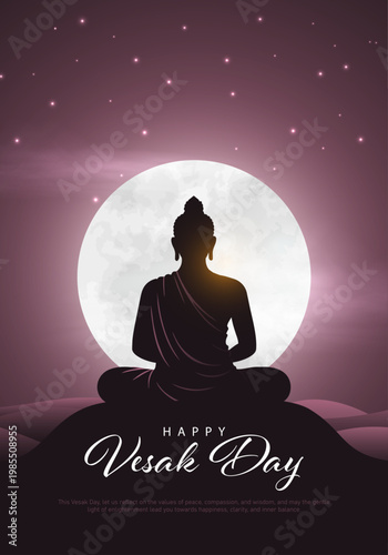 Happy Vesak Day, Buddha Purnima wishes greetings with buddha. used for poster, banner, logo, background, greetings, print design. Creative vector illustration design.