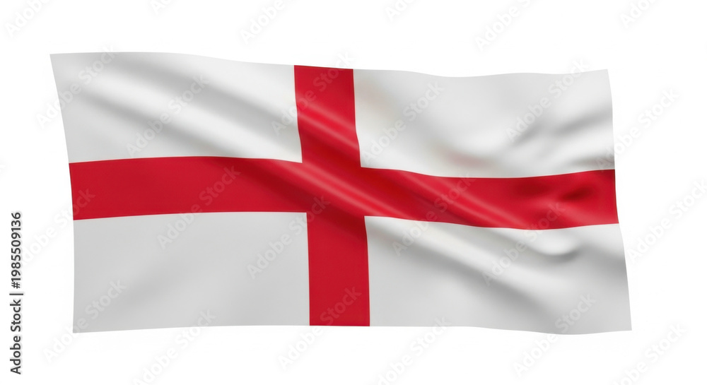 Fototapeta premium The flag of england waving on white background with red cross