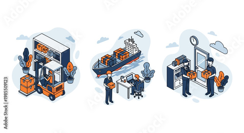 Logistics for global supply chain in warehouse ship and home to deliver goods to all people