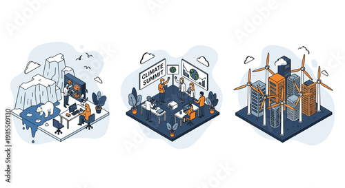 Ice Melt Warm Wind Sun Sea Map City Eco Bio Life Green Earth Save Plan