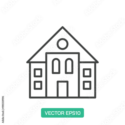 School Building icon. Thin line icon vector