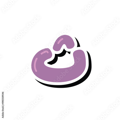 Tsa, hijaiyah arabic alphabet. Abstract purple and black curved shape with glossy texture.