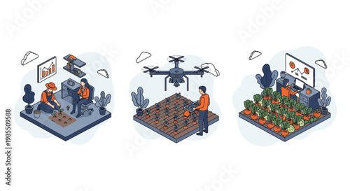 Smart farming evolution and modern agricultural technology using drones and digital sensors for efficient crop plant management