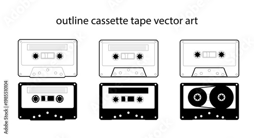 Outline Cassette tape Vector Art Set