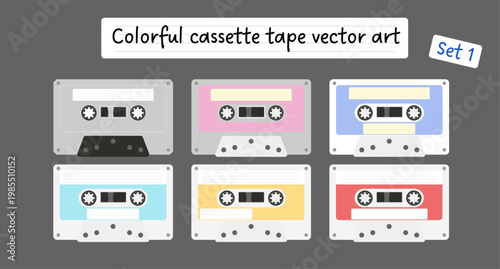 Colorful Cassette Tape Vector Art Set