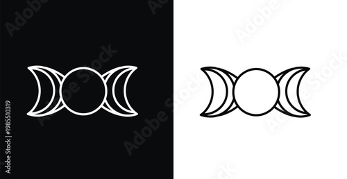 A mystical symbol featuring three crescent moons and a circle on a black and white background