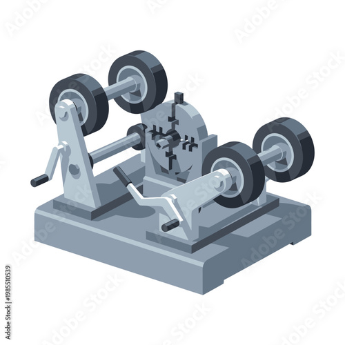 Industrial Metal Lathe Machine with Wheels and Crank Handles - Precision Engineering Equipment