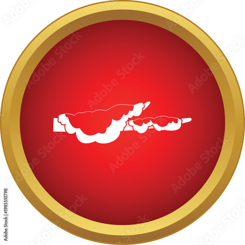 White stylized smoke or cloud puffs emanating from a pipe in a red circle