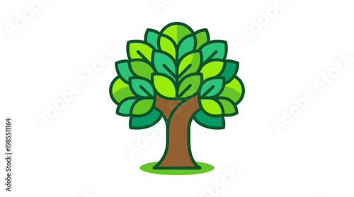 Tree with green leaves and trunk.