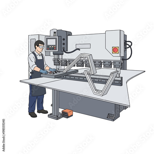 Metal Fabrication: Worker Operating Sheet Metal Bending Machine