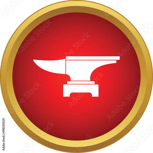 Anvil icon representing blacksmithing and craft tool in a red circular button