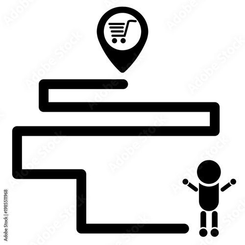 Person finds shopping location pin on map route