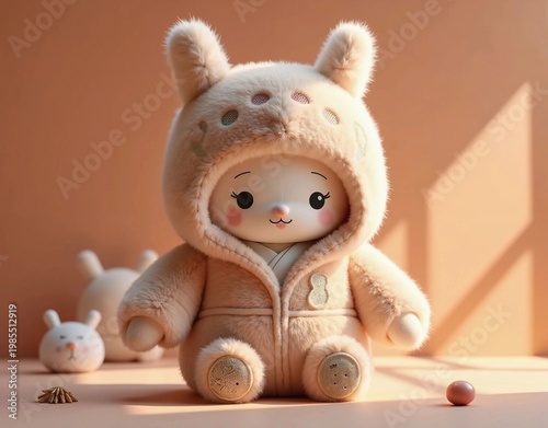 Adorable 3D Rabbit Character in Soft Furry Hoodie