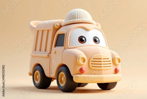 Cute 3D Cartoon Toy Truck Character with Big Eyes