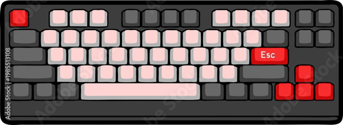 Keyboard Illustration of a Modern Mechanical Computer Peripheral with Red and Light Keys